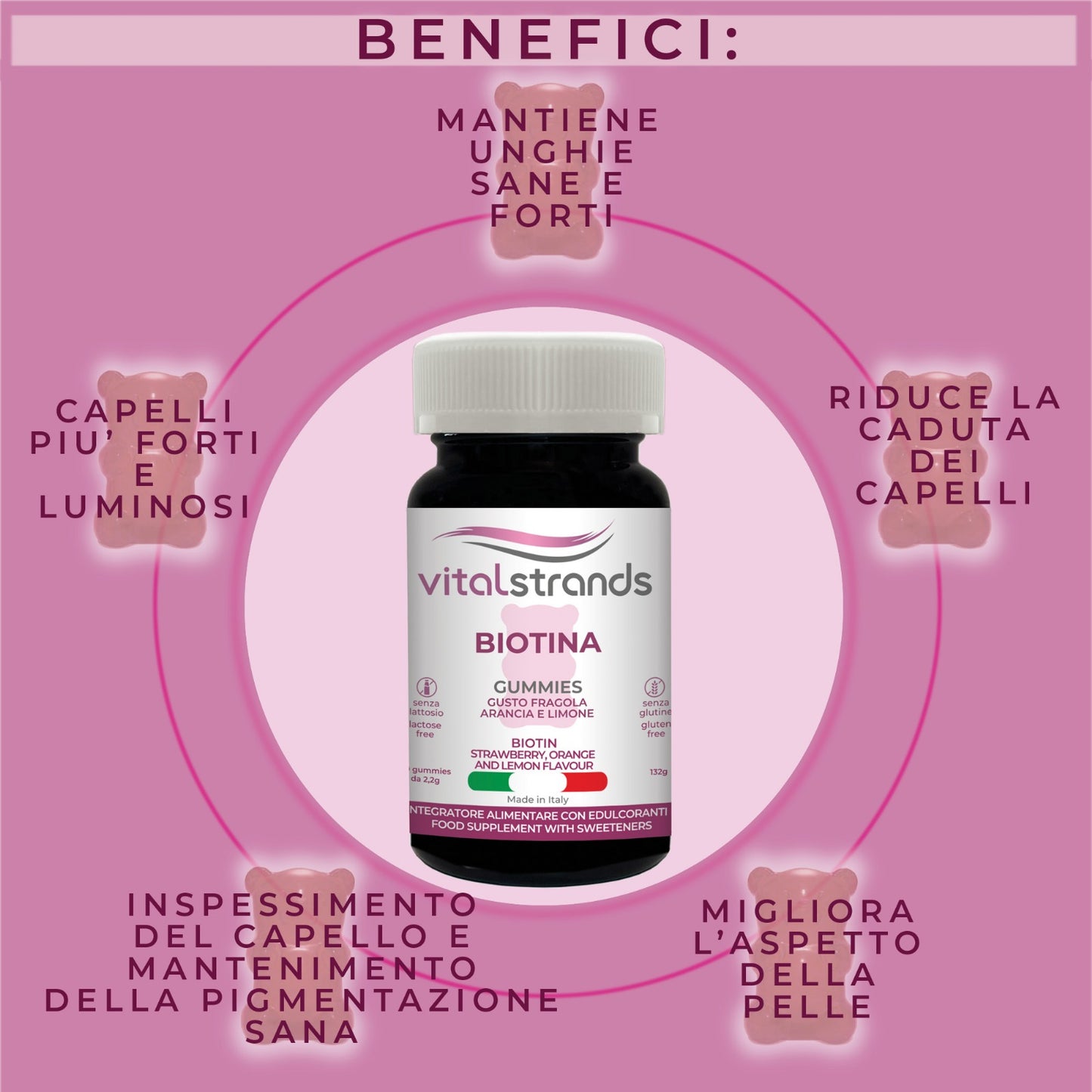 ORSETTI GOMMOSI BIOTINA | CON BIOTINA AD ALTO DOSAGGIO, ZINCO E SELENIO | PER CAPELLI FORTI E BELLI