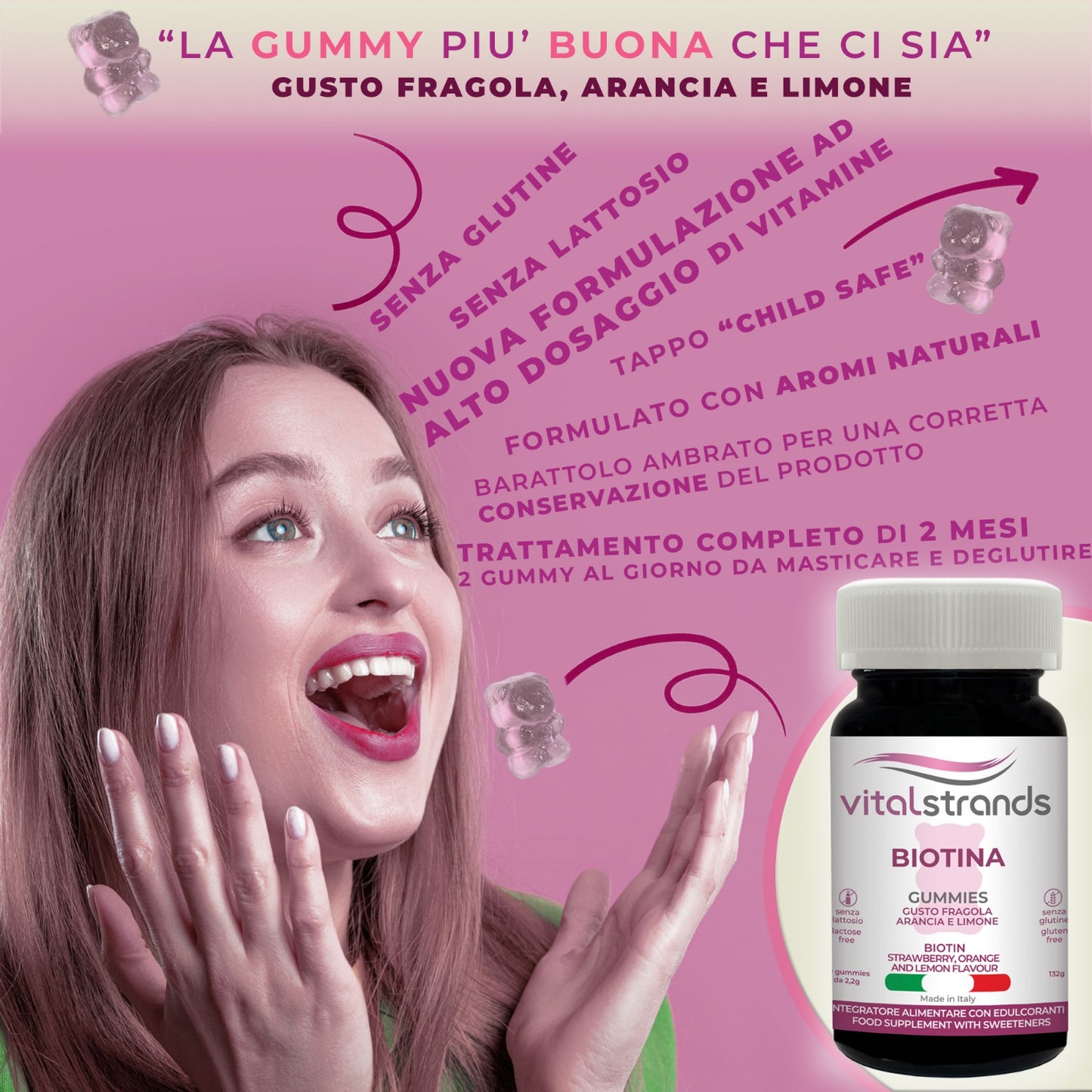 ORSETTI GOMMOSI BIOTINA | CON BIOTINA AD ALTO DOSAGGIO, ZINCO E SELENIO | PER CAPELLI FORTI E BELLI