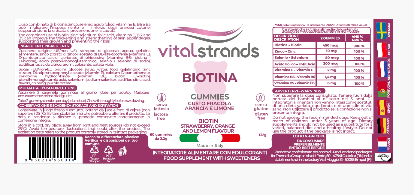 ORSETTI GOMMOSI BIOTINA | CON BIOTINA AD ALTO DOSAGGIO, ZINCO E SELENIO | PER CAPELLI FORTI E BELLI
