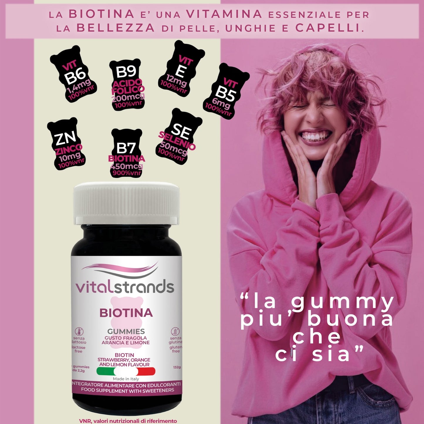 ORSETTI GOMMOSI BIOTINA | CON BIOTINA AD ALTO DOSAGGIO, ZINCO E SELENIO | PER CAPELLI FORTI E BELLI